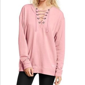 Xs pink lace up sweatshirt